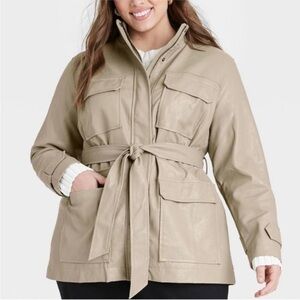 A New Day Anorak Faux Leather Jacket with Belt Women’s Size XXL NWT!